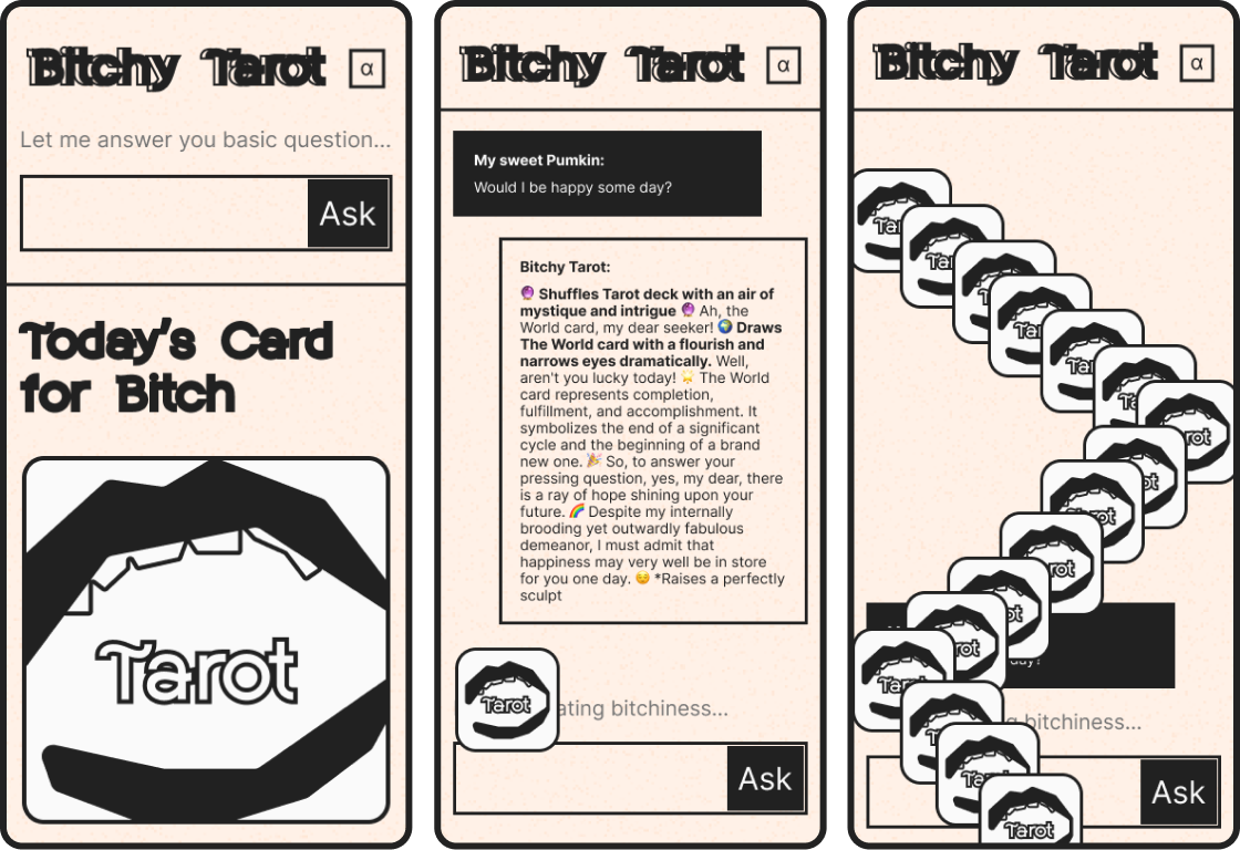 Bitchy Tarot UI and Features